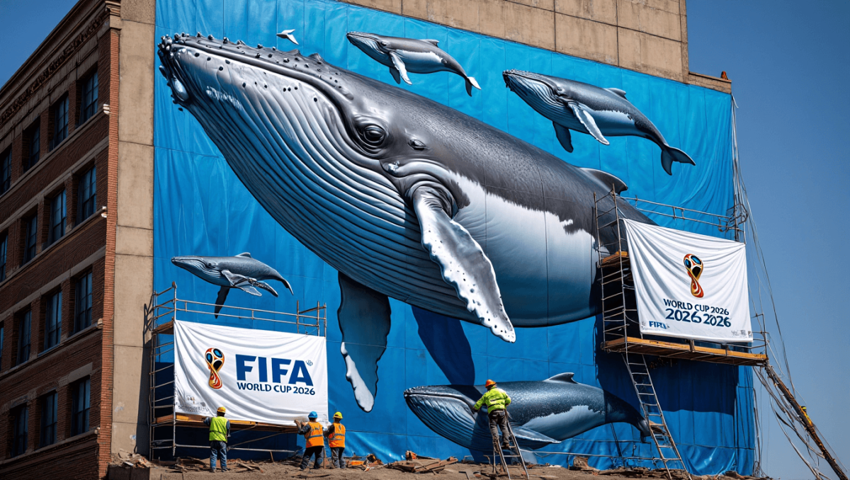 Un mural de 1.500 metros cuadrados con ballenas pintado a mano en 1999: la FIFA lo borra justo antes del Mundial y el artista la demanda por 25 millones
