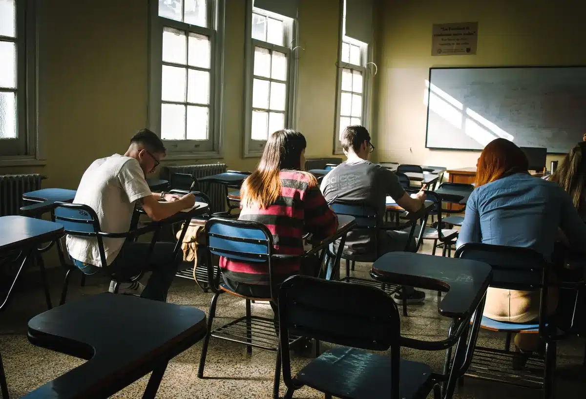 Persona estudiando materiales de preparación de oposiciones en un escritorio