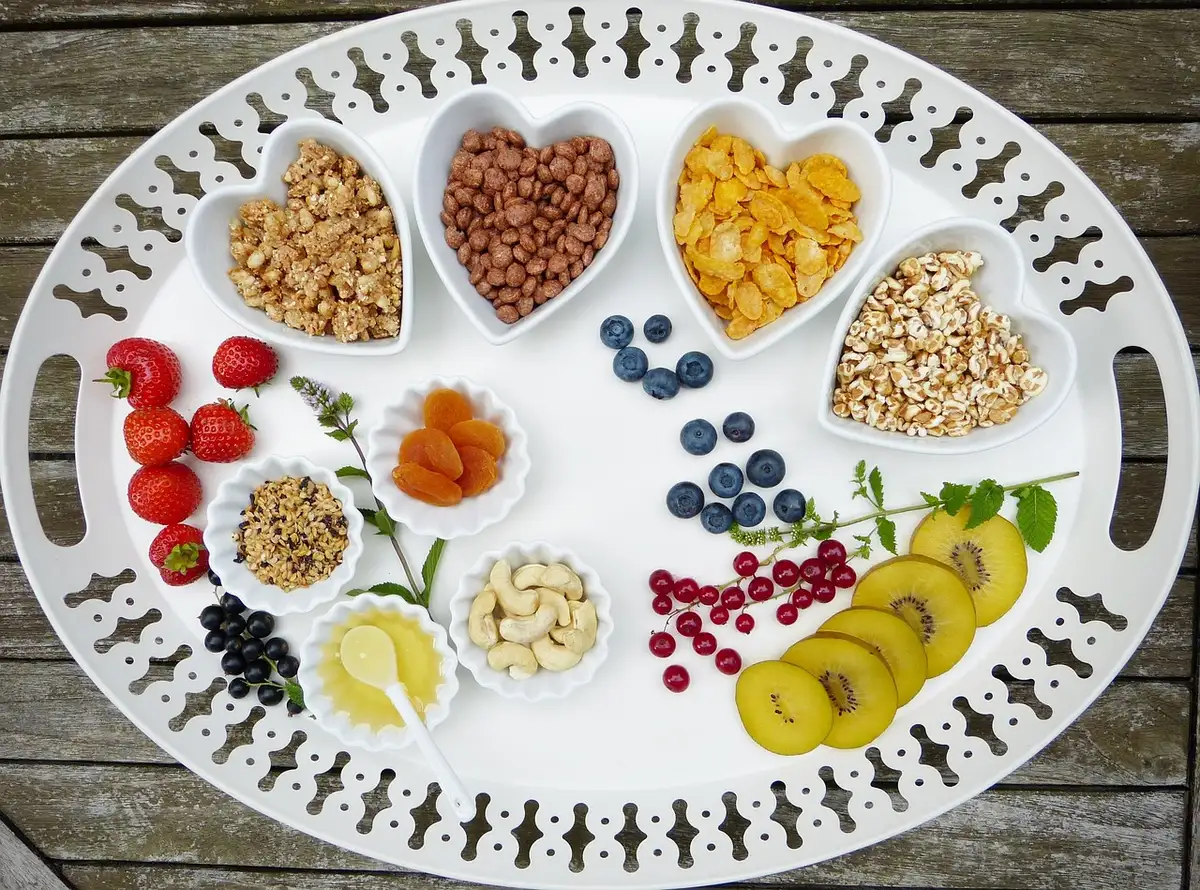 Comida y recipientes organizados para la alimentación según el perfil de la etapa